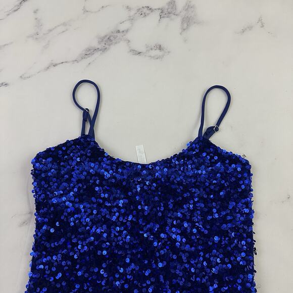 Lucy in the Sky Womens Sequin Mini Dress Size S Bright Blue Sparkle Party Short - Picture 2 of 10